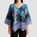 Australia Indigenous Teal Purple Contemporary Aboriginal Art Kimono Sleeve Blouse Hope Is Real