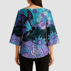 Australia Indigenous Teal Purple Contemporary Aboriginal Art Kimono Sleeve Blouse Hope Is Real