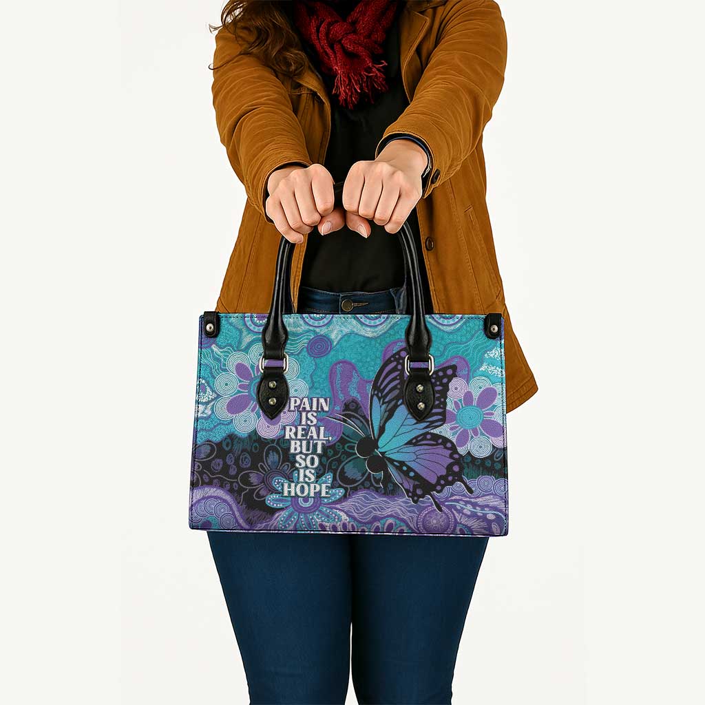 Australia Indigenous Teal Purple Contemporary Aboriginal Art Leather Bag Hope Is Real