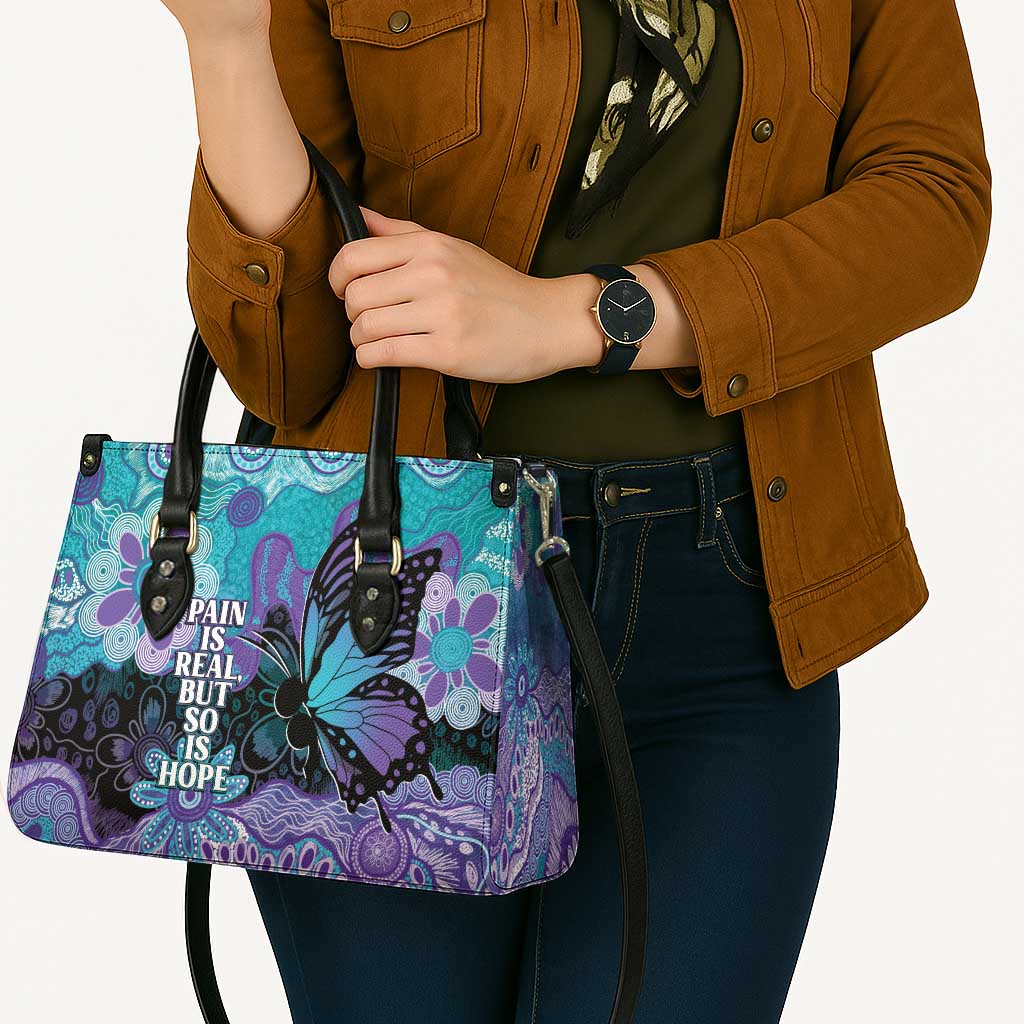 Australia Indigenous Teal Purple Contemporary Aboriginal Art Leather Bag Hope Is Real