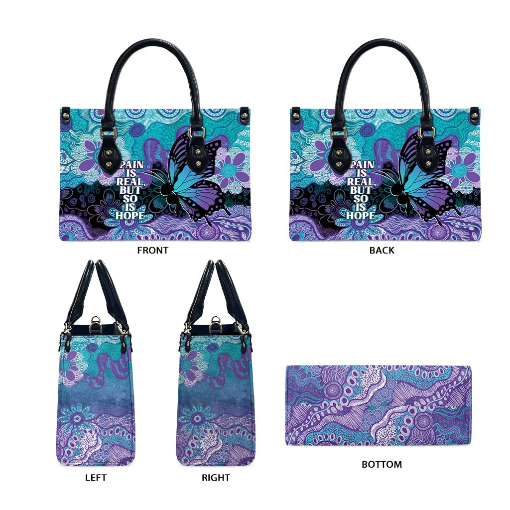 Australia Indigenous Teal Purple Contemporary Aboriginal Art Leather Bag Hope Is Real