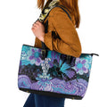 Australia Indigenous Teal Purple Contemporary Aboriginal Art Leather Tote Bag Hope Is Real