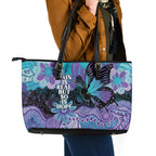 Australia Indigenous Teal Purple Contemporary Aboriginal Art Leather Tote Bag Hope Is Real