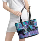 Australia Indigenous Teal Purple Contemporary Aboriginal Art Leather Tote Bag Hope Is Real