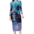 Australia Indigenous Teal Purple Contemporary Aboriginal Art Long Sleeve Bodycon Dress Hope Is Real