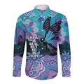 Australia Indigenous Teal Purple Contemporary Aboriginal Art Long Sleeve Button Shirt Hope Is Real