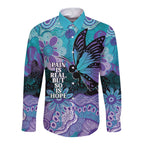 Australia Indigenous Teal Purple Contemporary Aboriginal Art Long Sleeve Button Shirt Hope Is Real