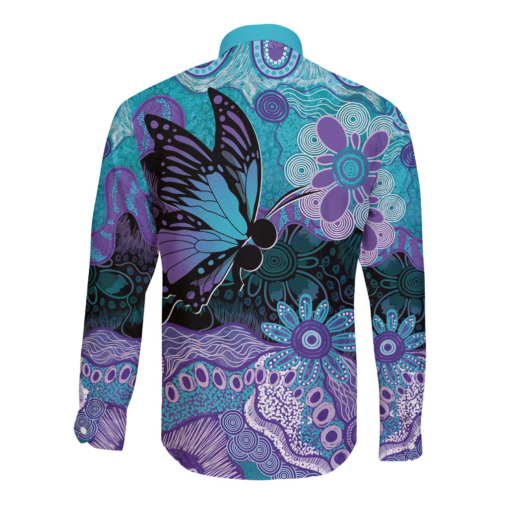 Australia Indigenous Teal Purple Contemporary Aboriginal Art Long Sleeve Button Shirt Hope Is Real