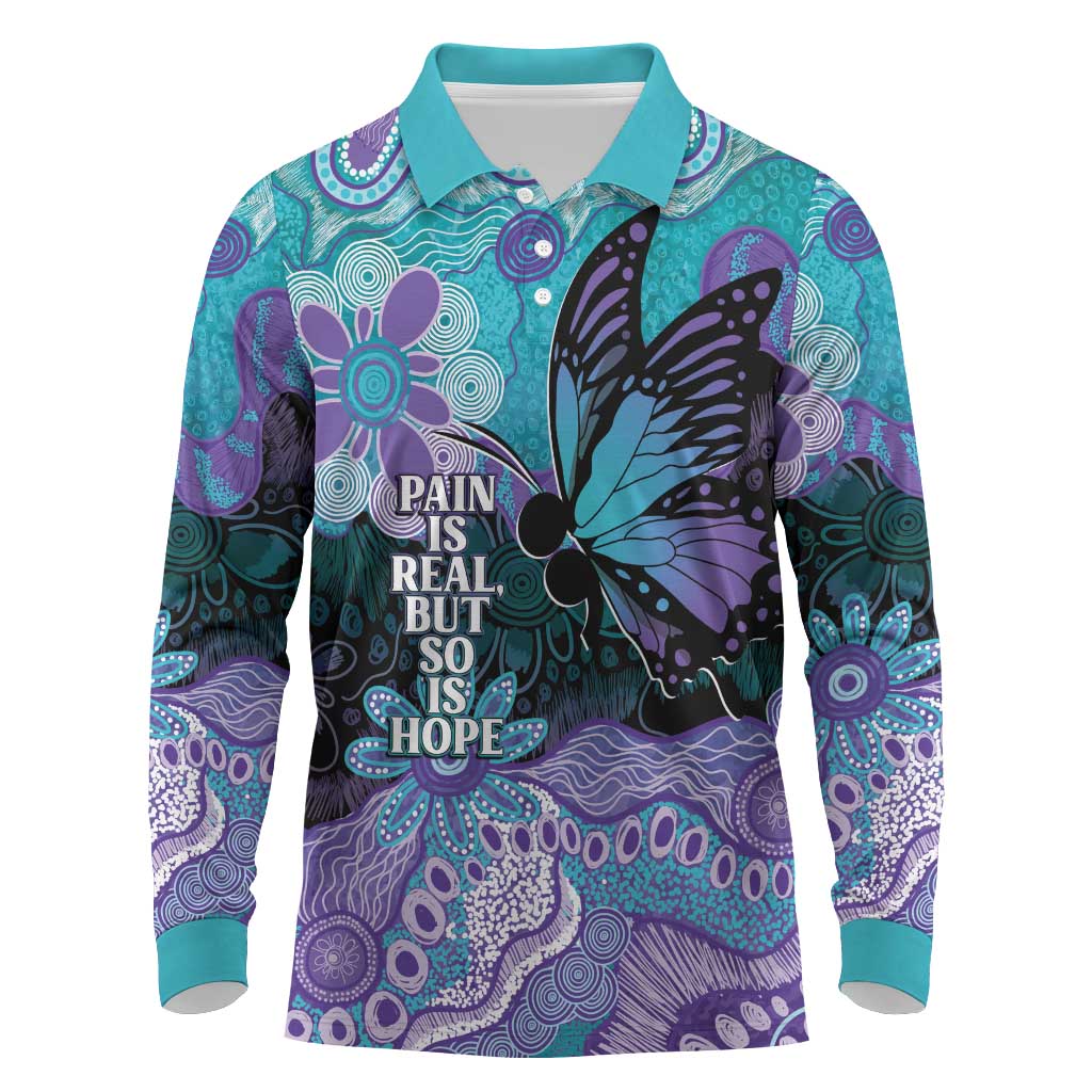 Australia Indigenous Teal Purple Contemporary Aboriginal Art Long Sleeve Polo Shirt Hope Is Real