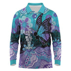 Australia Indigenous Teal Purple Contemporary Aboriginal Art Long Sleeve Polo Shirt Hope Is Real