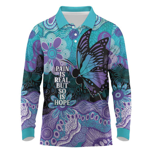 Australia Indigenous Teal Purple Contemporary Aboriginal Art Long Sleeve Polo Shirt Hope Is Real