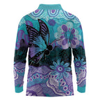 Australia Indigenous Teal Purple Contemporary Aboriginal Art Long Sleeve Polo Shirt Hope Is Real