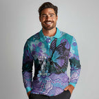 Australia Indigenous Teal Purple Contemporary Aboriginal Art Long Sleeve Polo Shirt Hope Is Real
