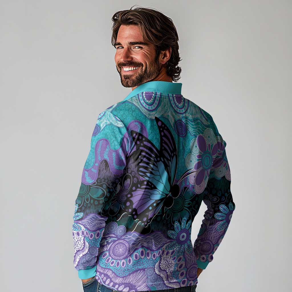 Australia Indigenous Teal Purple Contemporary Aboriginal Art Long Sleeve Polo Shirt Hope Is Real