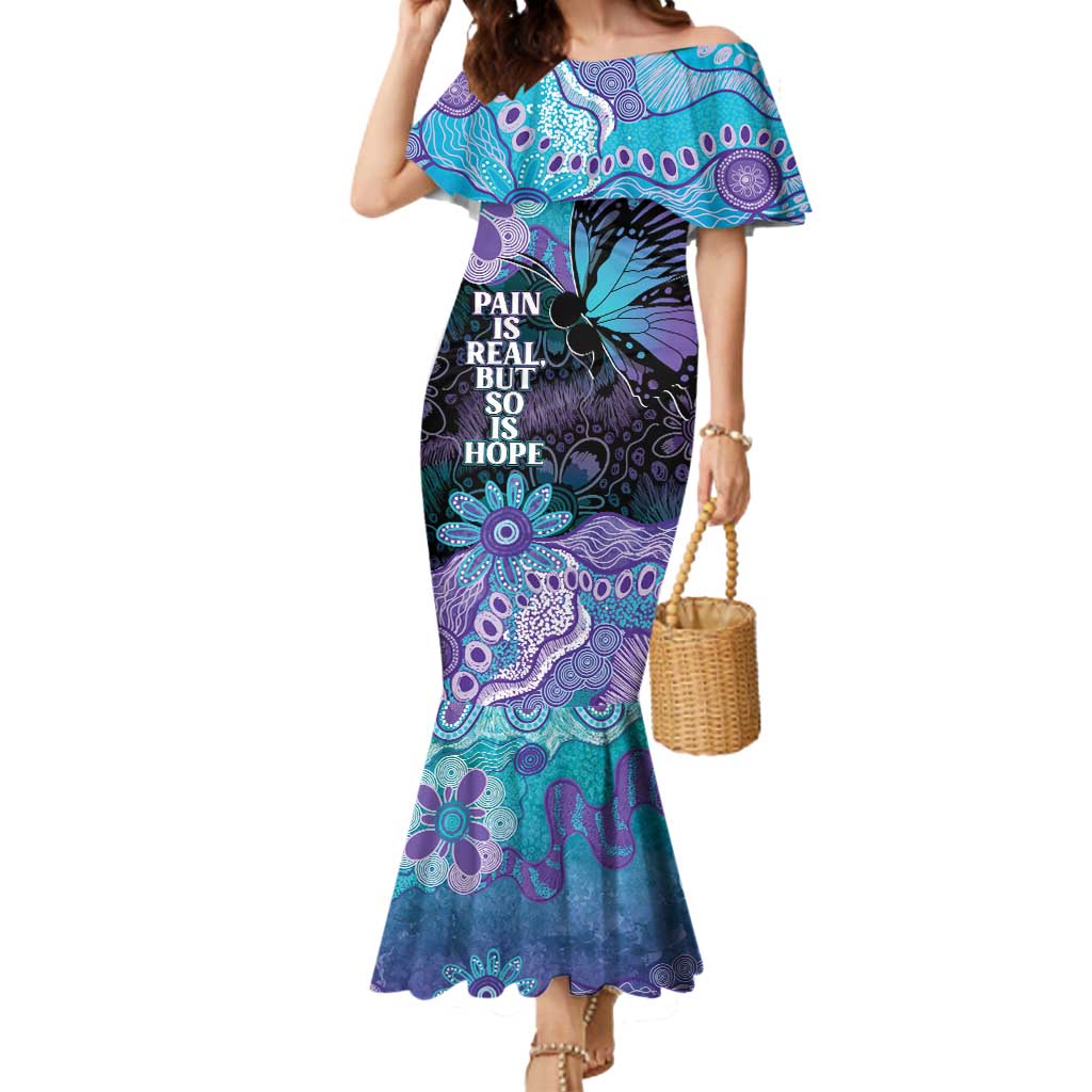 Australia Indigenous Teal Purple Contemporary Aboriginal Art Mermaid Dress Hope Is Real