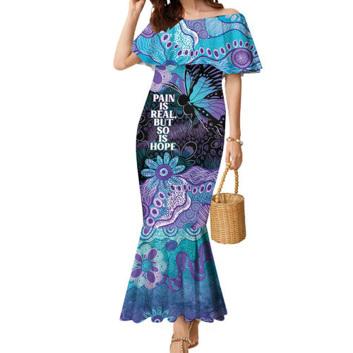 Australia Indigenous Teal Purple Contemporary Aboriginal Art Mermaid Dress Hope Is Real