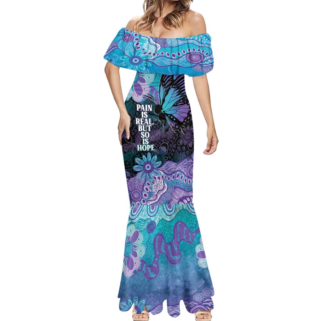 Australia Indigenous Teal Purple Contemporary Aboriginal Art Mermaid Dress Hope Is Real