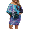 Australia Indigenous Teal Purple Contemporary Aboriginal Art Off Shoulder Short Dress Hope Is Real