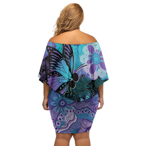 Australia Indigenous Teal Purple Contemporary Aboriginal Art Off Shoulder Short Dress Hope Is Real