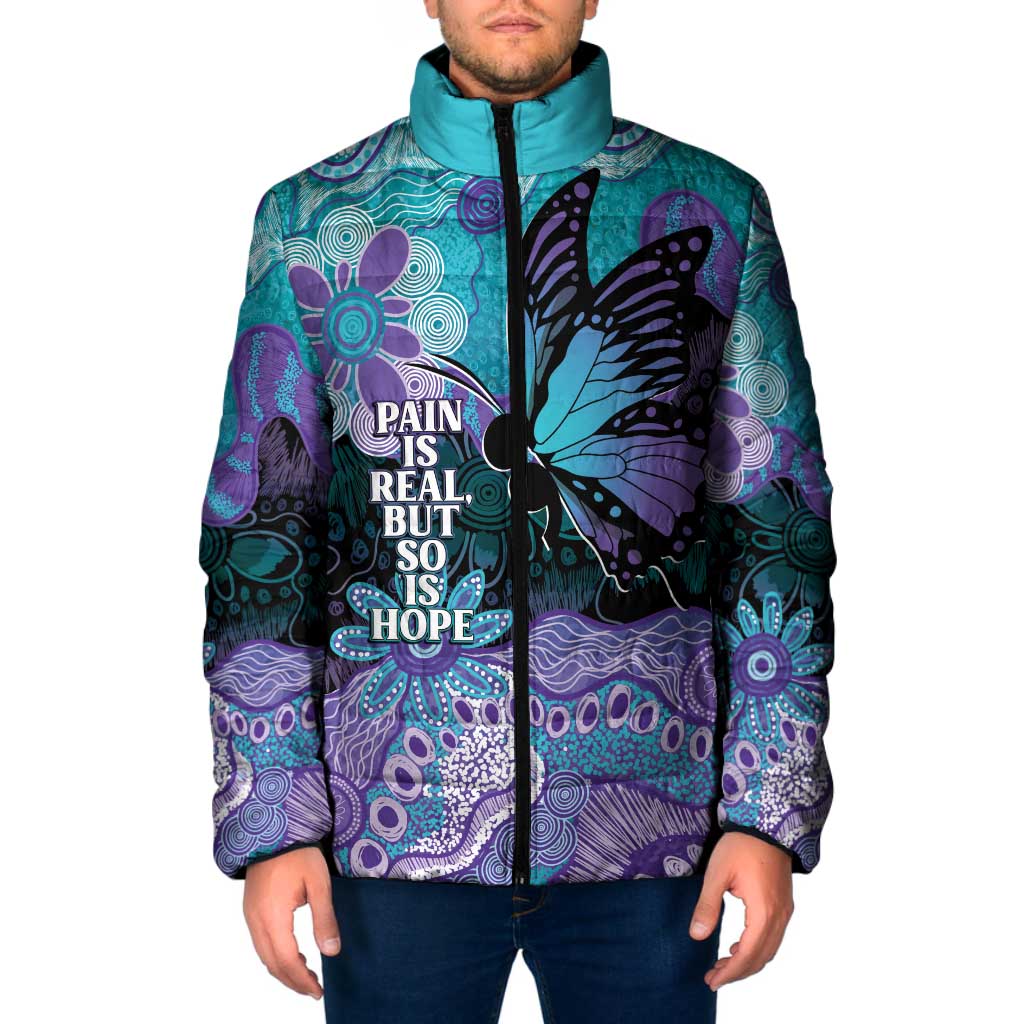 Australia Indigenous Teal Purple Contemporary Aboriginal Art Padded Jacket Hope Is Real