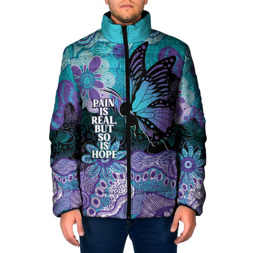 Australia Indigenous Teal Purple Contemporary Aboriginal Art Padded Jacket Hope Is Real