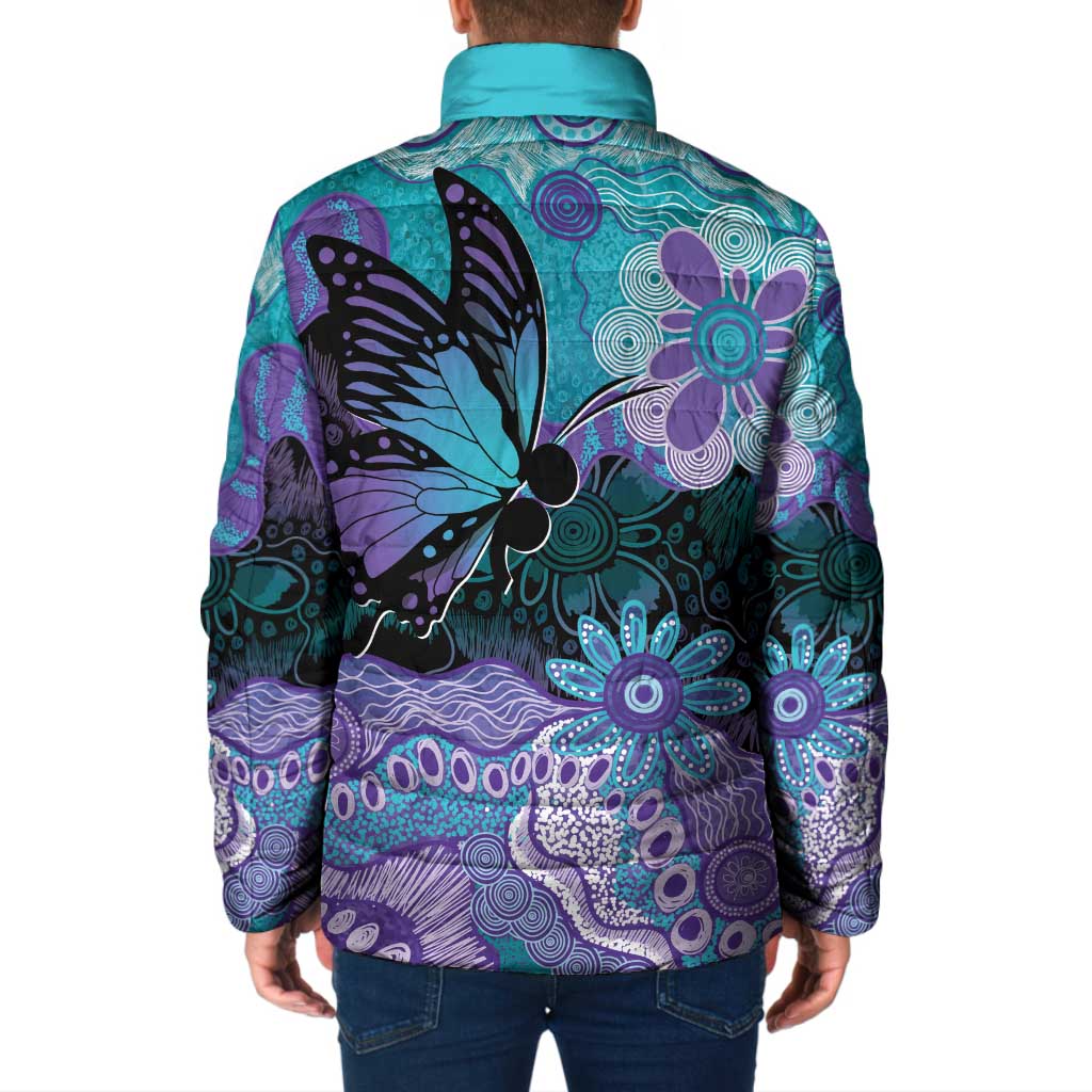 Australia Indigenous Teal Purple Contemporary Aboriginal Art Padded Jacket Hope Is Real