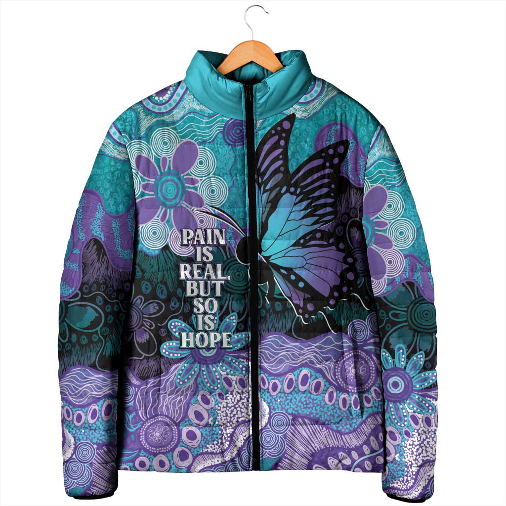 Australia Indigenous Teal Purple Contemporary Aboriginal Art Padded Jacket Hope Is Real