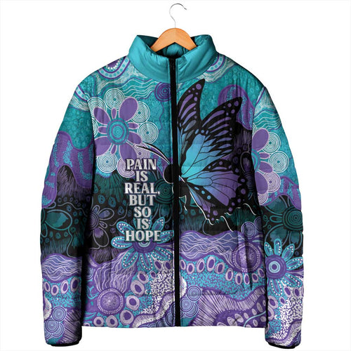 Australia Indigenous Teal Purple Contemporary Aboriginal Art Padded Jacket Hope Is Real