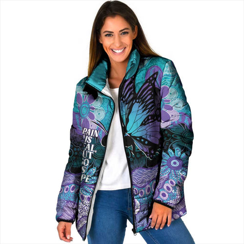 Australia Indigenous Teal Purple Contemporary Aboriginal Art Padded Jacket Hope Is Real