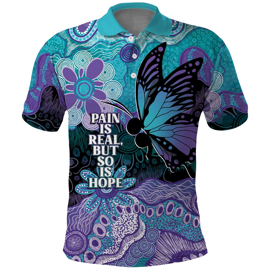 Australia Indigenous Teal Purple Contemporary Aboriginal Art Polo Shirt Hope Is Real