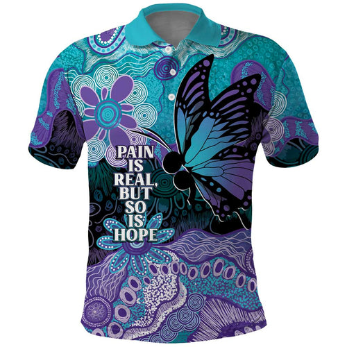Australia Indigenous Teal Purple Contemporary Aboriginal Art Polo Shirt Hope Is Real