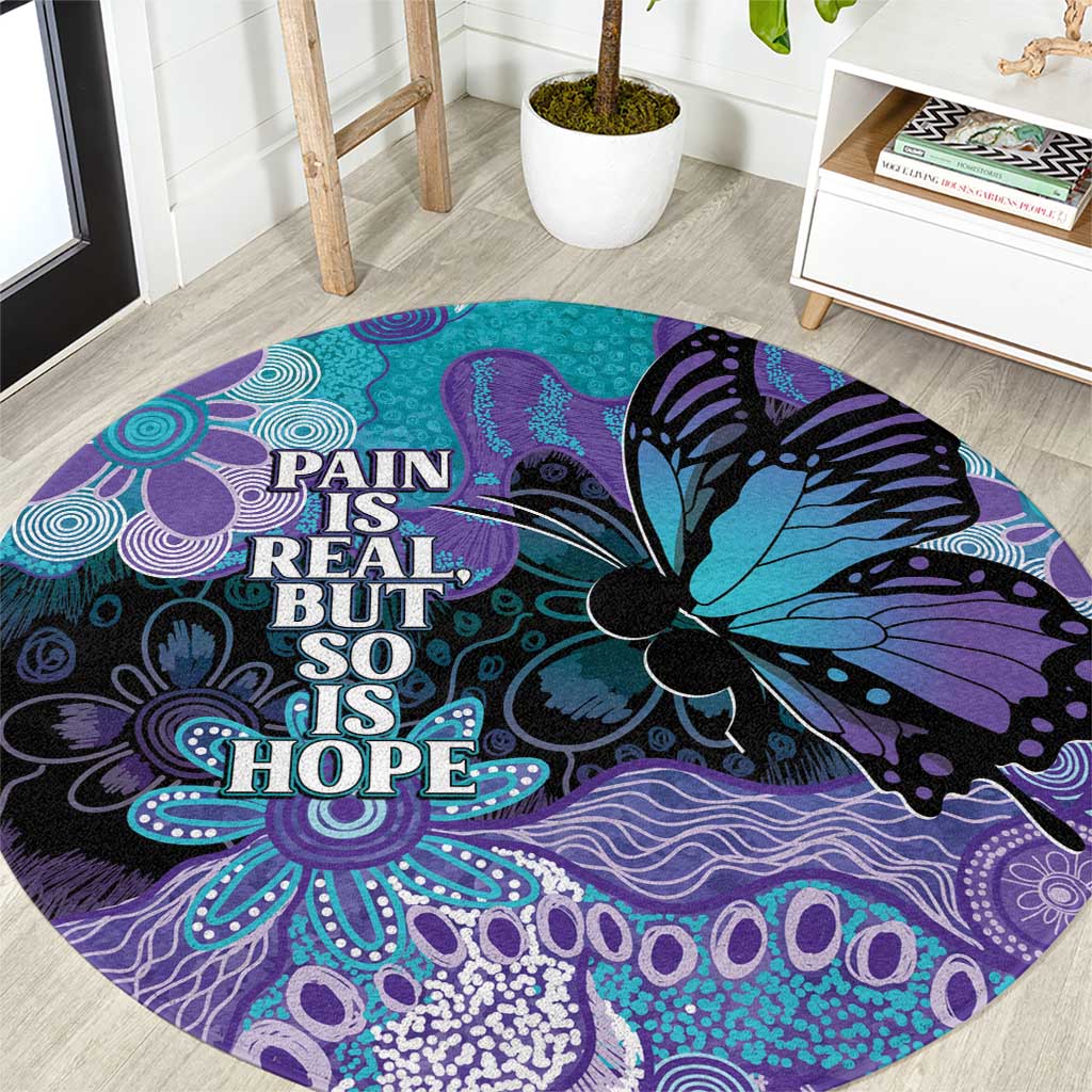 Australia Indigenous Teal Purple Contemporary Aboriginal Art Round Carpet Hope Is Real