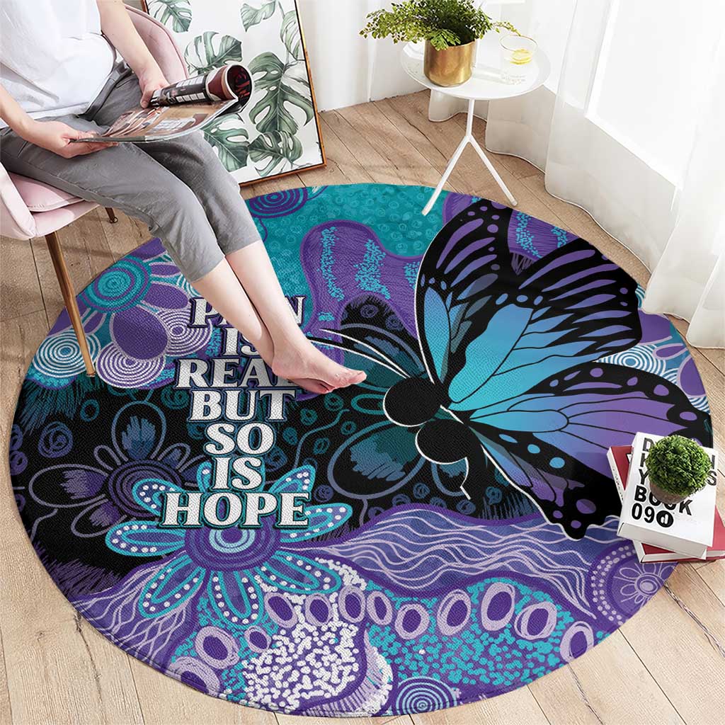 Australia Indigenous Teal Purple Contemporary Aboriginal Art Round Carpet Hope Is Real