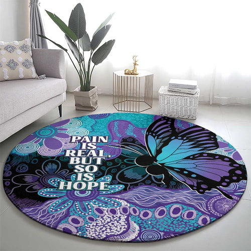Australia Indigenous Teal Purple Contemporary Aboriginal Art Round Carpet Hope Is Real