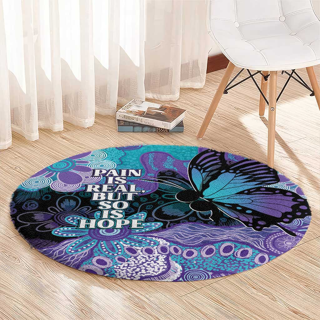 Australia Indigenous Teal Purple Contemporary Aboriginal Art Round Carpet Hope Is Real