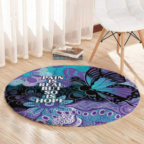 Australia Indigenous Teal Purple Contemporary Aboriginal Art Round Carpet Hope Is Real