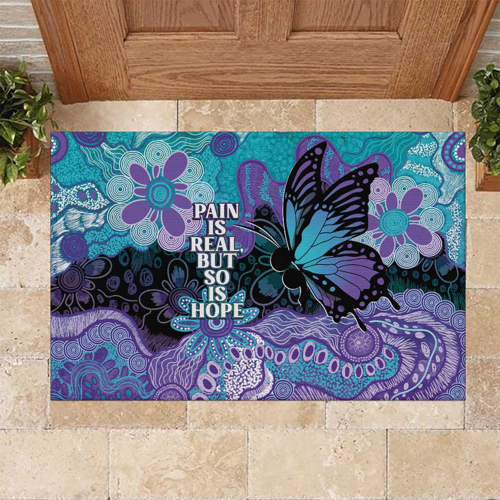Australia Indigenous Teal Purple Contemporary Aboriginal Art Rubber Doormat Hope Is Real