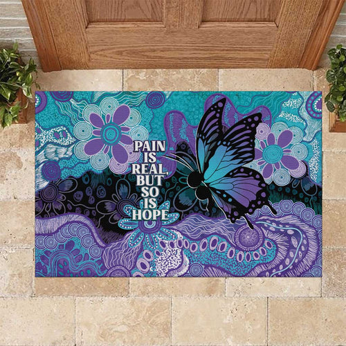 Australia Indigenous Teal Purple Contemporary Aboriginal Art Rubber Doormat Hope Is Real