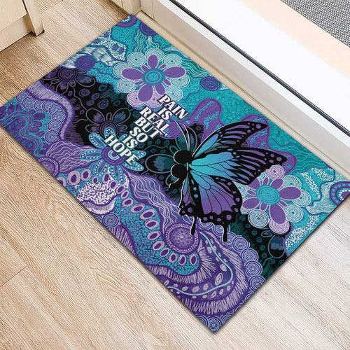 Australia Indigenous Teal Purple Contemporary Aboriginal Art Rubber Doormat Hope Is Real