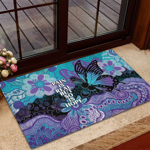 Australia Indigenous Teal Purple Contemporary Aboriginal Art Rubber Doormat Hope Is Real