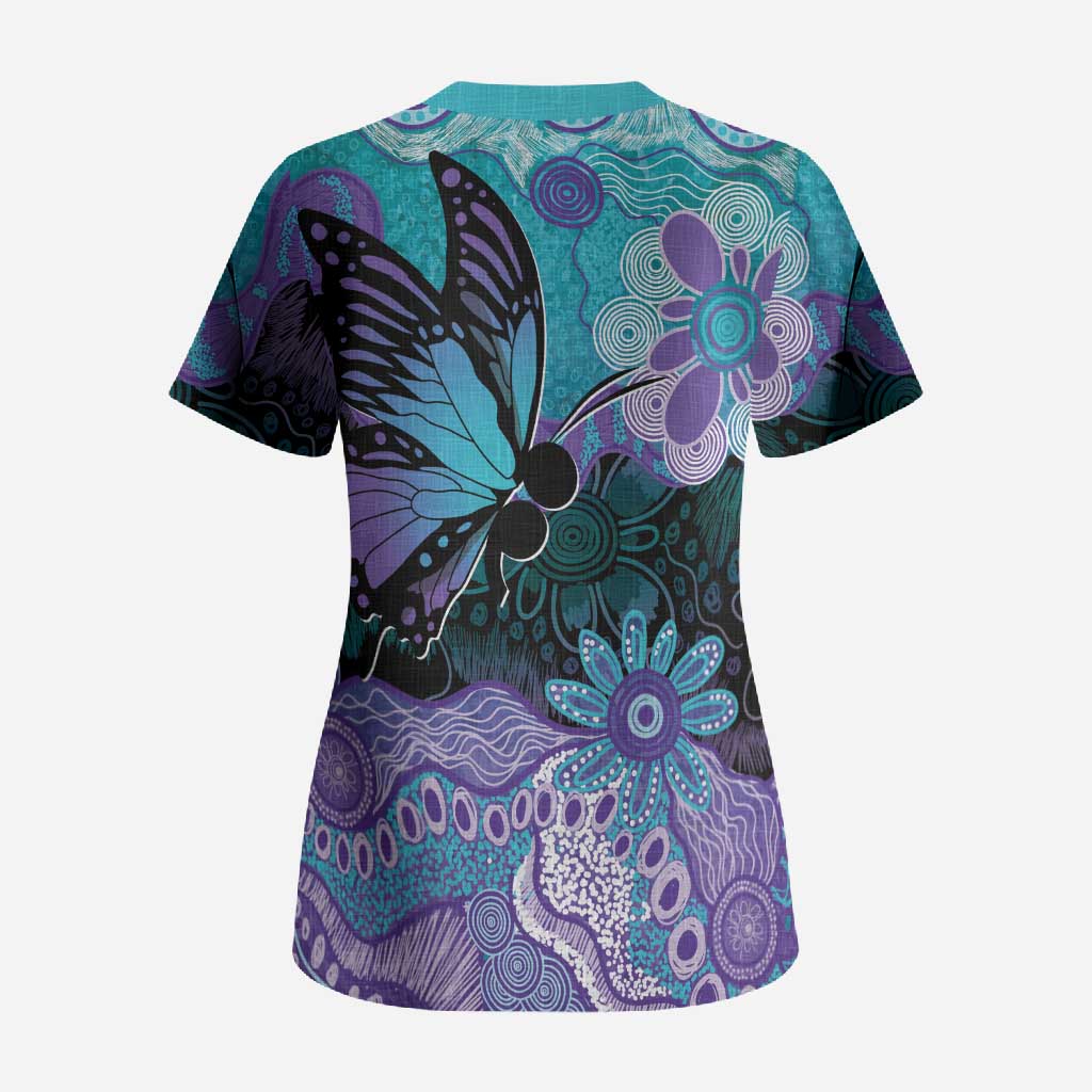 Australia Indigenous Teal Purple Contemporary Aboriginal Art Scrub Top Hope Is Real