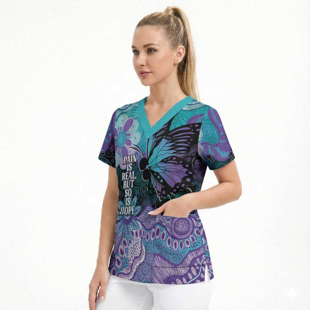 Australia Indigenous Teal Purple Contemporary Aboriginal Art Scrub Top Hope Is Real