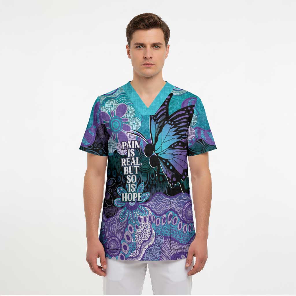 Australia Indigenous Teal Purple Contemporary Aboriginal Art Scrub Top Hope Is Real