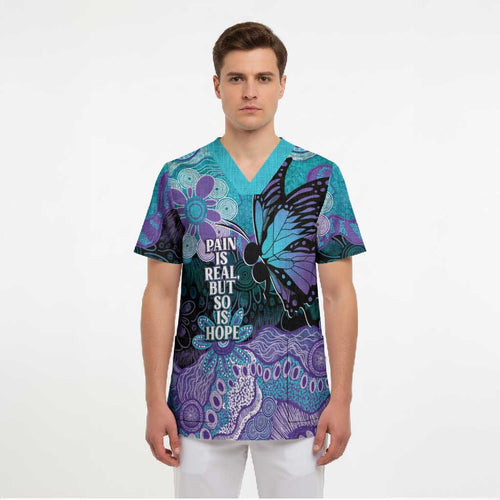 Australia Indigenous Teal Purple Contemporary Aboriginal Art Scrub Top Hope Is Real