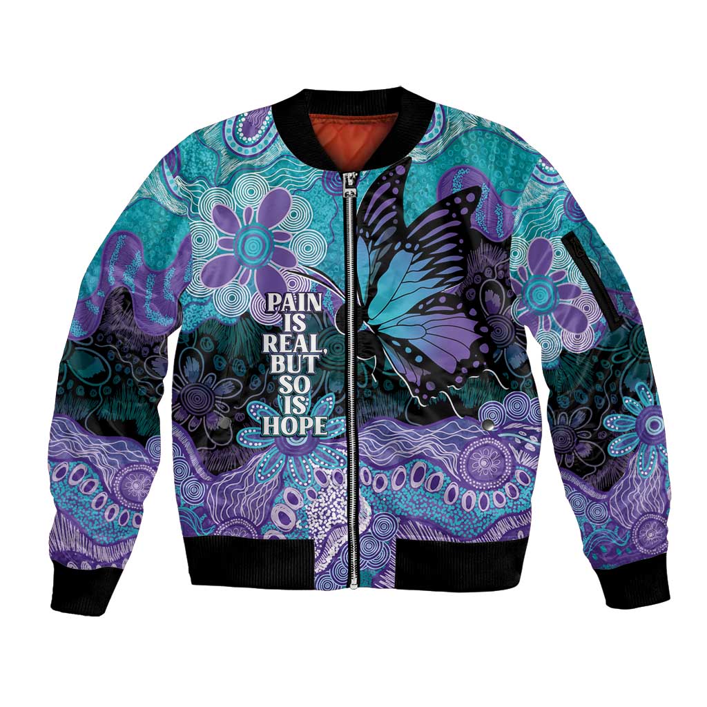 Australia Indigenous Teal Purple Contemporary Aboriginal Art Sleeve Zip Bomber Jacket Hope Is Real