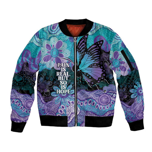 Australia Indigenous Teal Purple Contemporary Aboriginal Art Sleeve Zip Bomber Jacket Hope Is Real