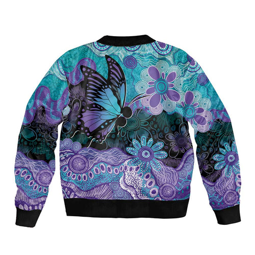 Australia Indigenous Teal Purple Contemporary Aboriginal Art Sleeve Zip Bomber Jacket Hope Is Real