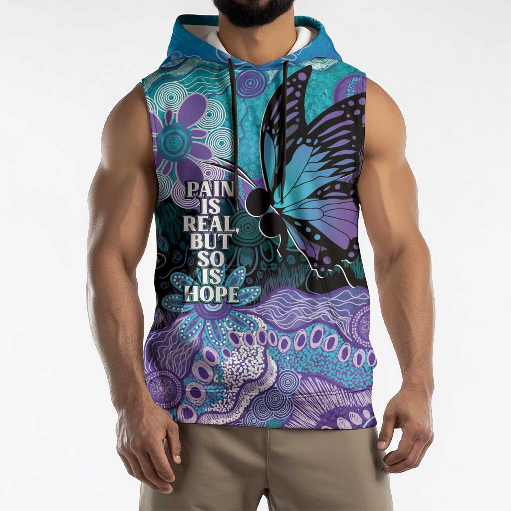 Australia Indigenous Teal Purple Contemporary Aboriginal Art Sleeveless Hoodie Hope Is Real