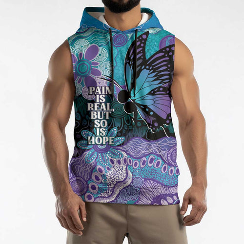 Australia Indigenous Teal Purple Contemporary Aboriginal Art Sleeveless Hoodie Hope Is Real