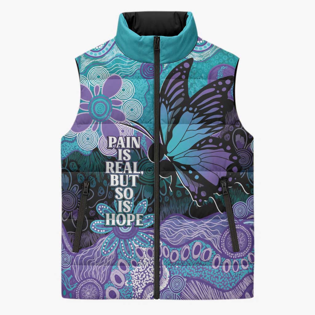 Australia Indigenous Teal Purple Contemporary Aboriginal Art Sleeveless Puffer Jacket Hope Is Real